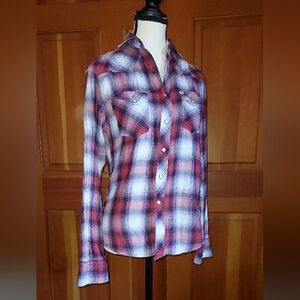 Salt Valley Western Shirt Purple-Pink Plaid Pearl Snap Size XS